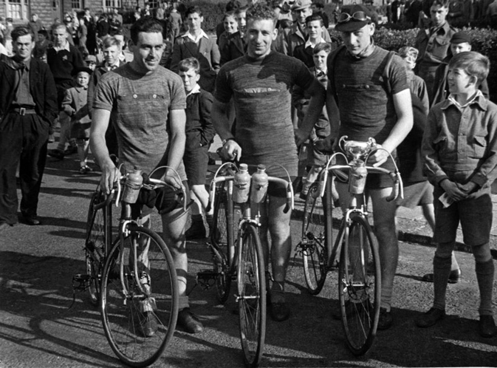 Jack, Norman and Ken - an early race in Newcastle - wearing homemade cycling jerseys