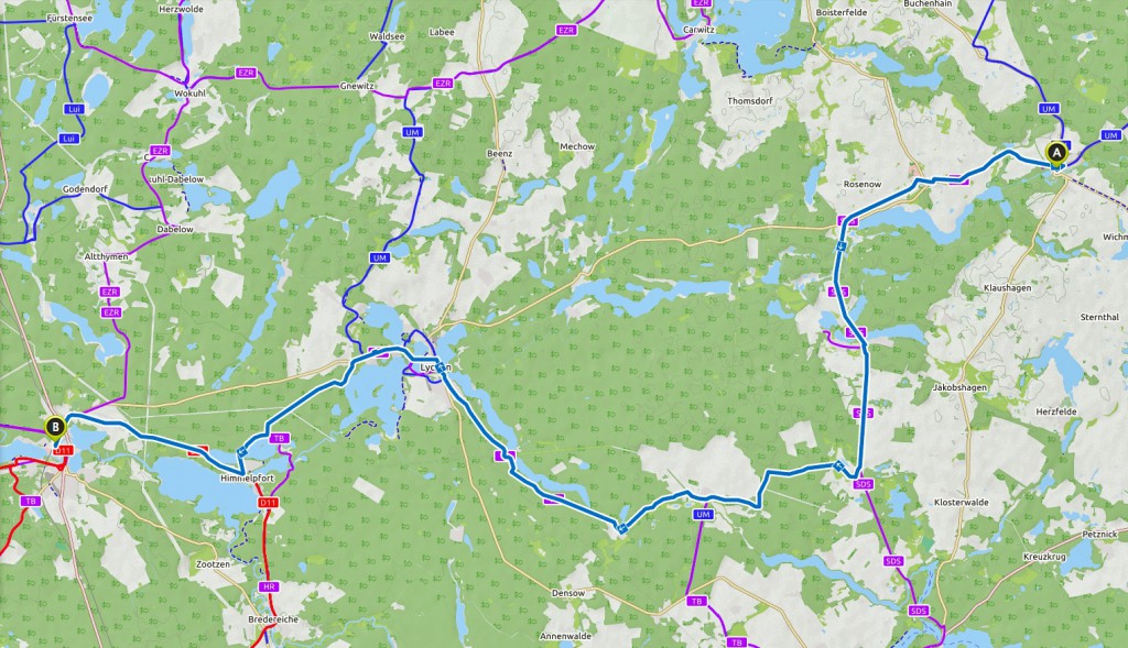 Route Boitzenburg nach Fürstenberg